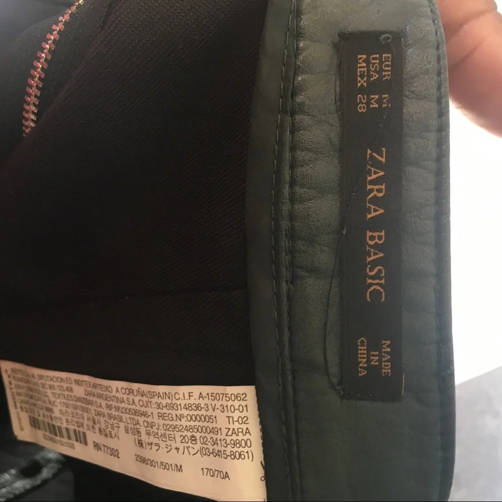 Zara basic size medium army green leather skirt. - Picture 9 of 9